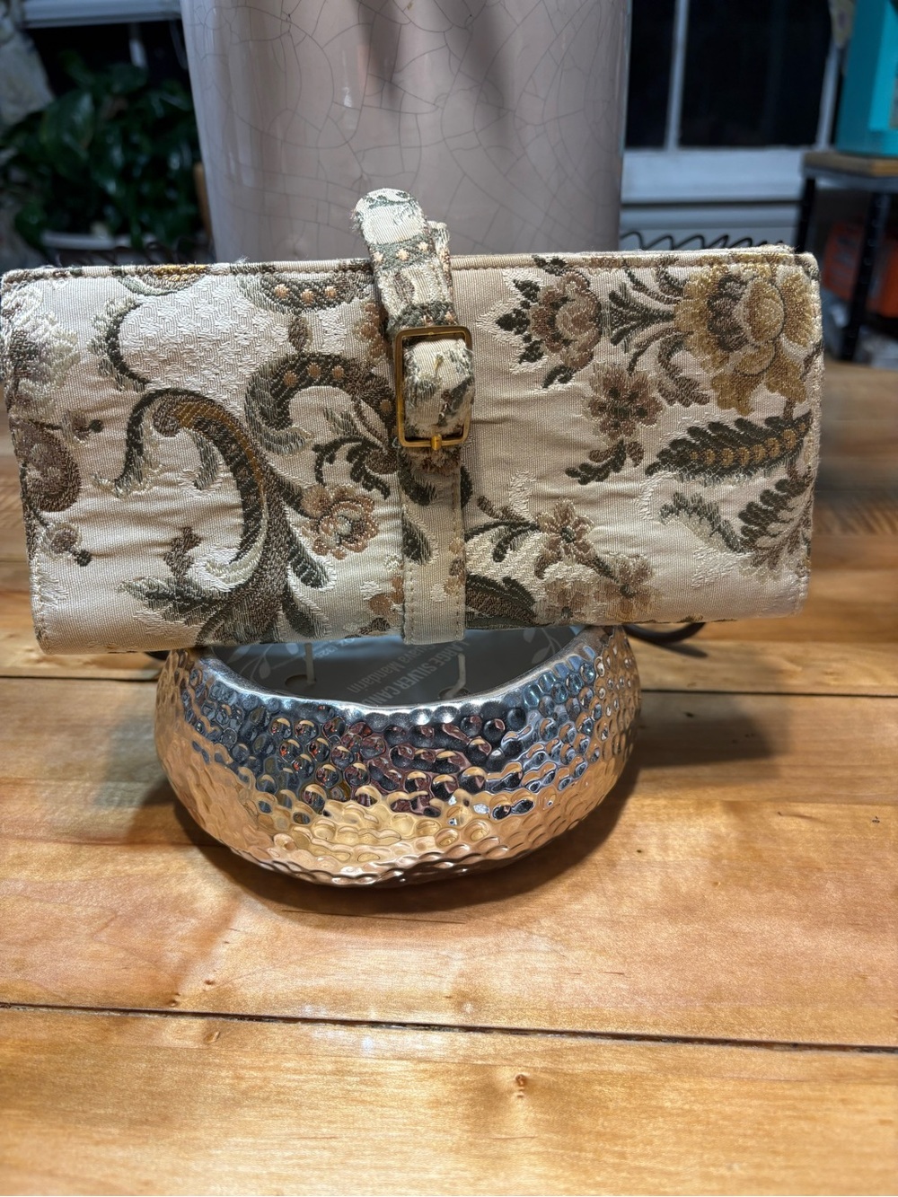 Vintage Bonwitt Teller Italy Floral Tapestry Wallet Clutch Ball Chain Zippers
